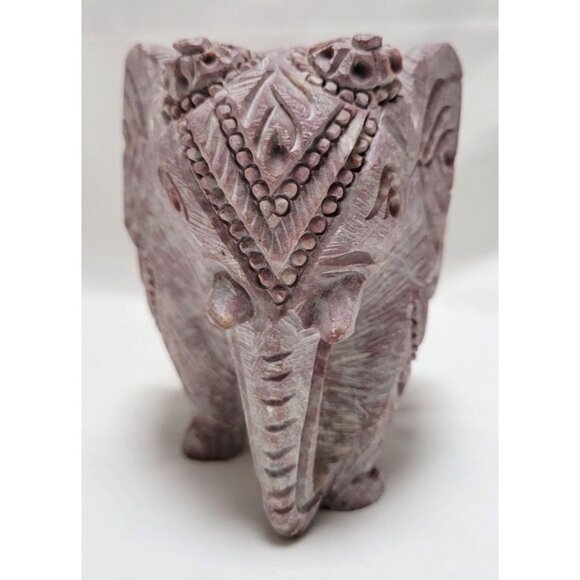 Vintage Hand Carved Soapstone Jali Design Mother Elephant Figure Baby Inside - Picture 5 of 7